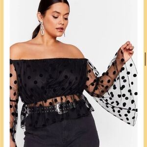 Nasty Gal Black Mesh Off Shoulder Top